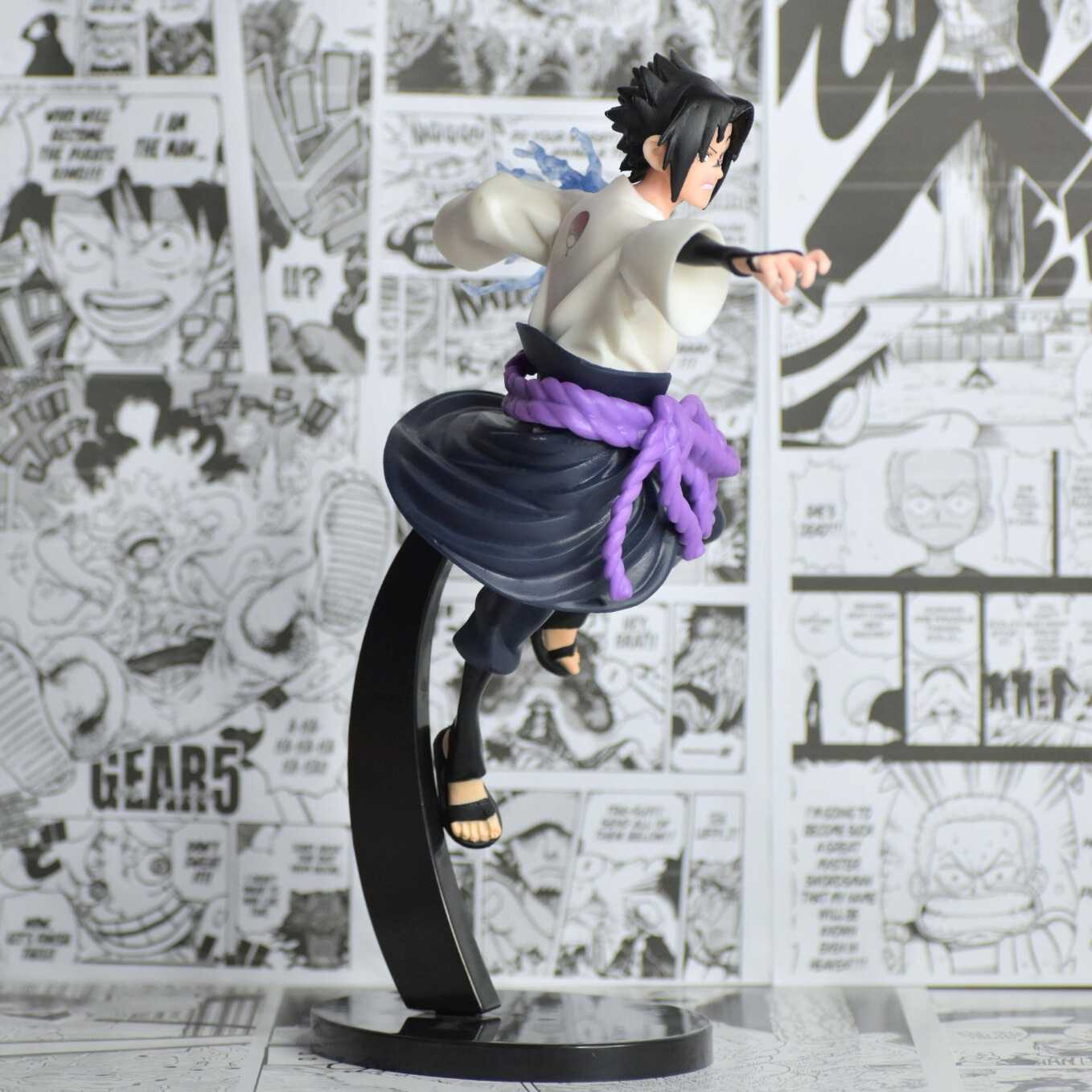 SoulAbiti Naruto Sasuke Uchiha Action Figure (21 cm) with Round Base Sasuke After Training with Orochimaru Curse Mark Figurine Ideal Gift for Anime Fans Multicolor - SoulAbiti