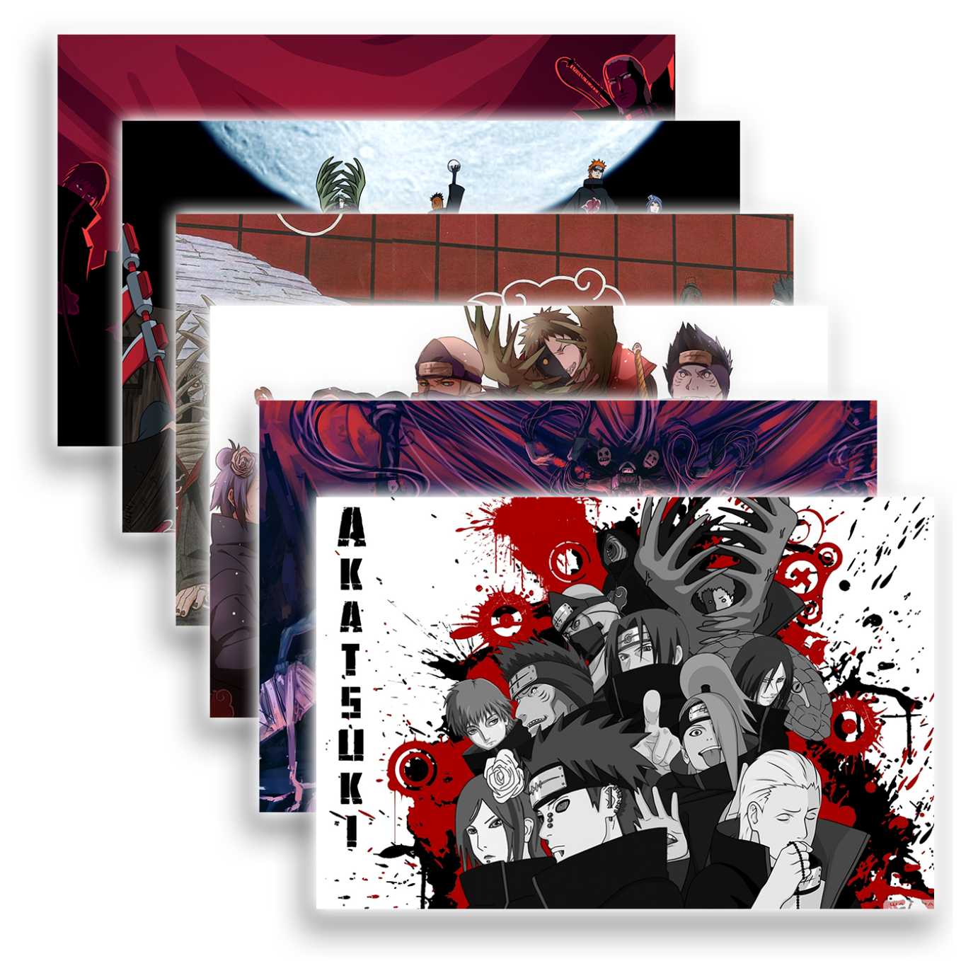 SoulAbiti Naruto Shippuden Akatsuki Set of 6 posters landscape (Pain, Sasori, Hidan, Itachi, Tobi and more 12x18 inches) with double-sided tape Large Size Anime posters for wall Multicolor - SoulAbiti