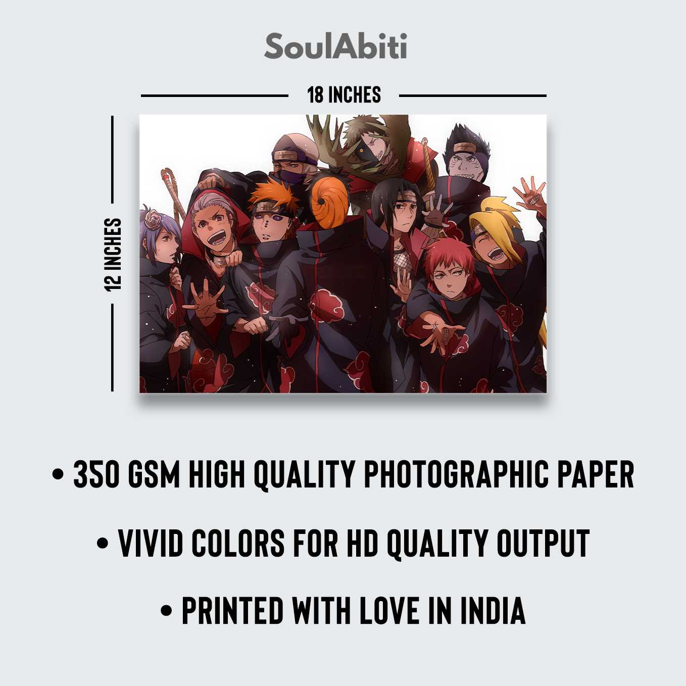SoulAbiti Naruto Shippuden Akatsuki Set of 6 posters landscape (Pain, Sasori, Hidan, Itachi, Tobi and more 12x18 inches) with double-sided tape Large Size Anime posters for wall Multicolor - SoulAbiti