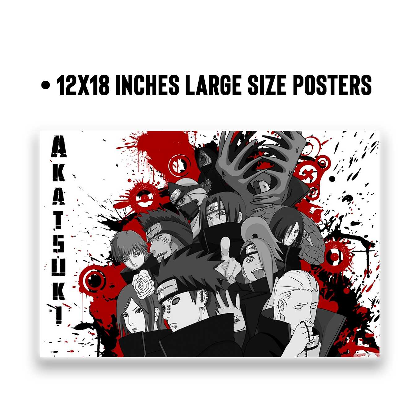 SoulAbiti Naruto Shippuden Akatsuki Set of 6 posters landscape (Pain, Sasori, Hidan, Itachi, Tobi and more 12x18 inches) with double-sided tape Large Size Anime posters for wall Multicolor - SoulAbiti