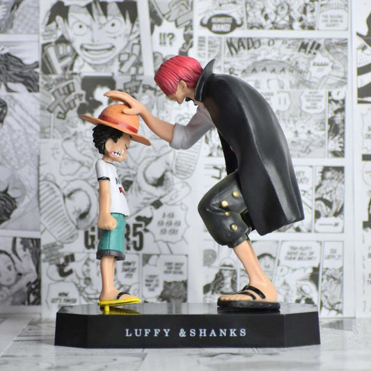 SoulAbiti One Piece Action Figure Set Monkey D Luffy and Shanks (18 cm) in Iconic Moment Shanks Passing on The Pirate King's Hat to Young Luffy of Straw hat Pirates Multicolor - SoulAbiti