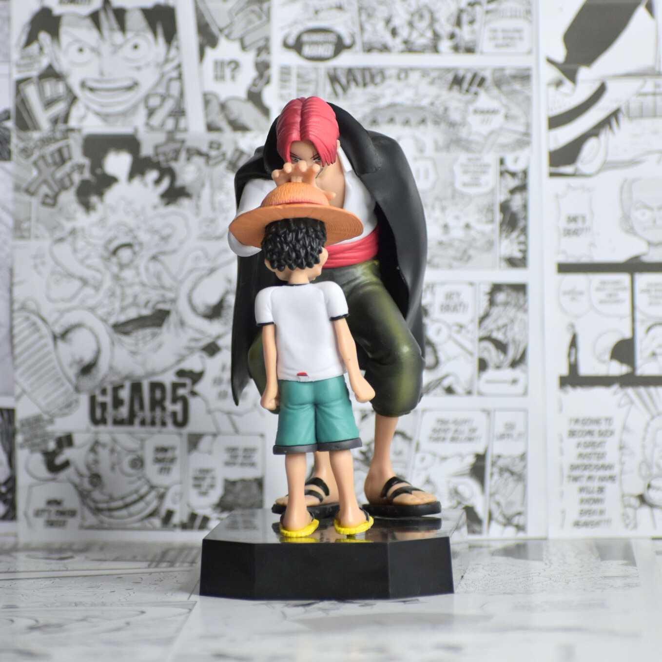 SoulAbiti One Piece Action Figure Set Monkey D Luffy and Shanks (18 cm) in Iconic Moment Shanks Passing on The Pirate King's Hat to Young Luffy of Straw hat Pirates Multicolor - SoulAbiti
