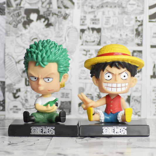 SoulAbiti One Piece Combo of 2 bobblehead, Monkey D. Luffy and Roronoa Zoro of The Straw hat pirates (Mobile Holder, Car Dashboard décor, Table décor) - SoulAbiti