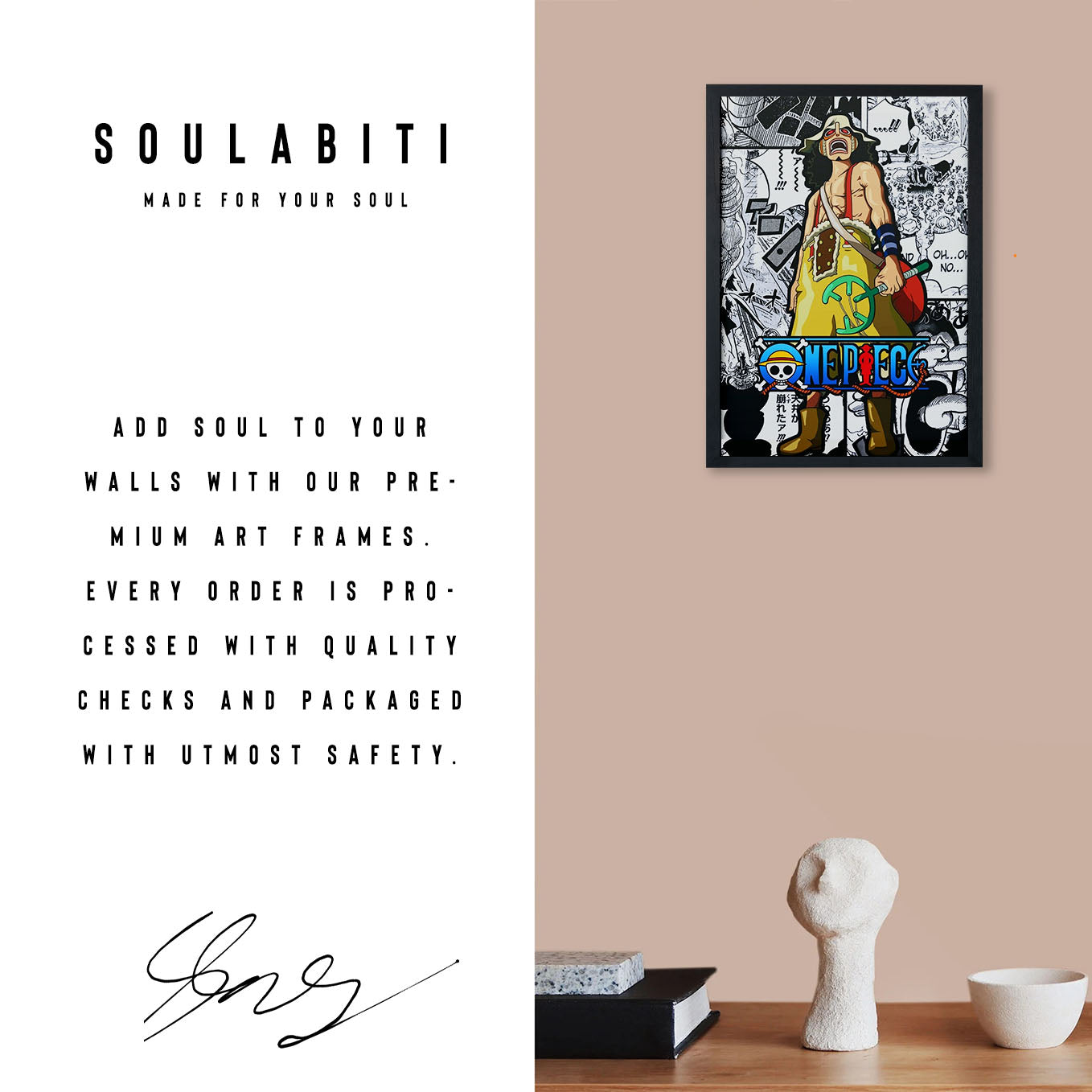 SoulAbiti One Piece God Usopp Poster Art Framed (12x18-Inch, Plexi-Glass, Textured Frame) Framed Wall Décor, Ideal gift for Straw hat pirate fans - SoulAbiti