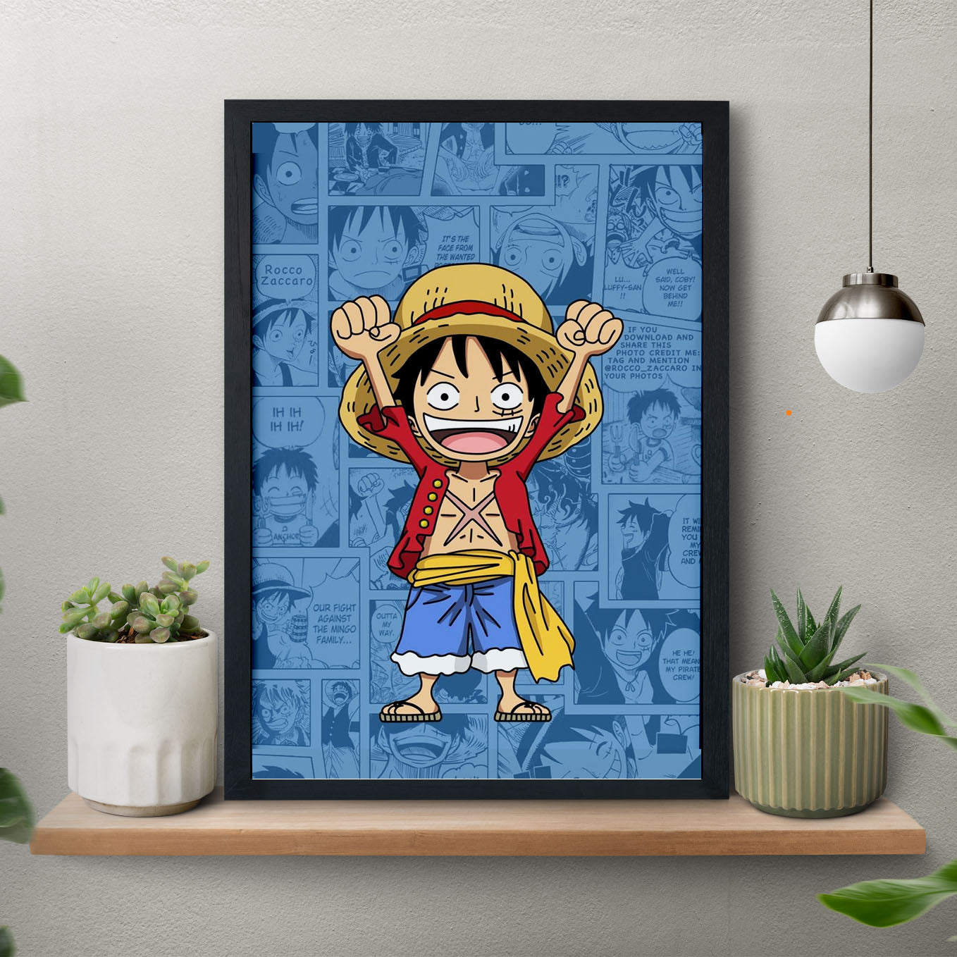 SoulAbiti One Piece Kid Monkey D. Luffy Poster Art Framed (12x18-Inch, Plexi-Glass, Textured Frame) Framed Wall Décor, Ideal gift for Straw hat pirate fans - SoulAbiti
