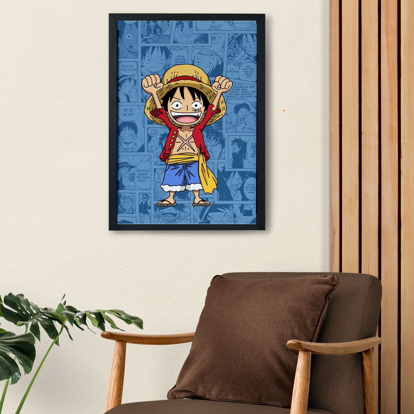 SoulAbiti One Piece Kid Monkey D. Luffy Poster Art Framed (12x18-Inch, Plexi-Glass, Textured Frame) Framed Wall Décor, Ideal gift for Straw hat pirate fans - SoulAbiti