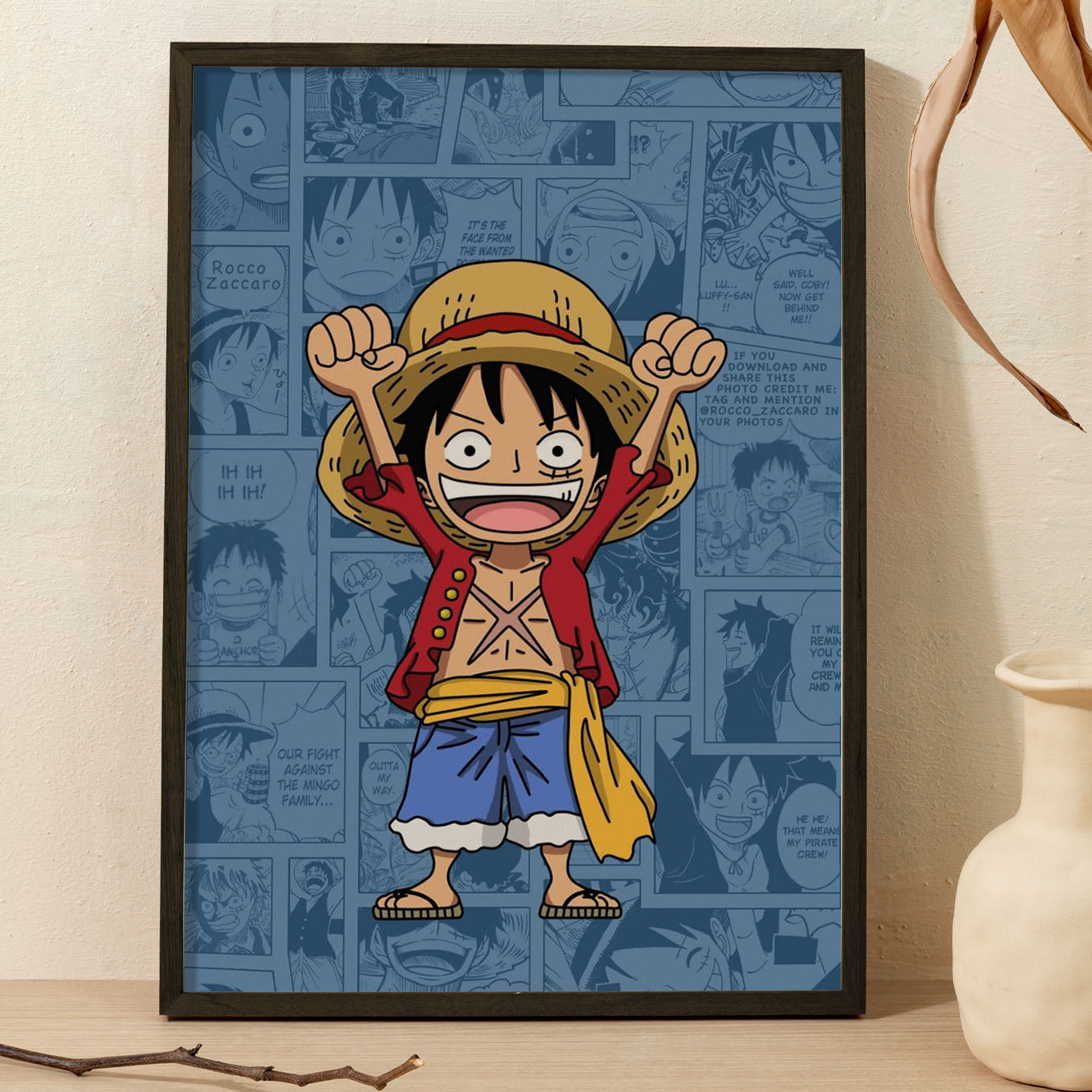 SoulAbiti One Piece Kid Monkey D. Luffy Poster Art Framed (12x18-Inch, Plexi-Glass, Textured Frame) Framed Wall Décor, Ideal gift for Straw hat pirate fans - SoulAbiti