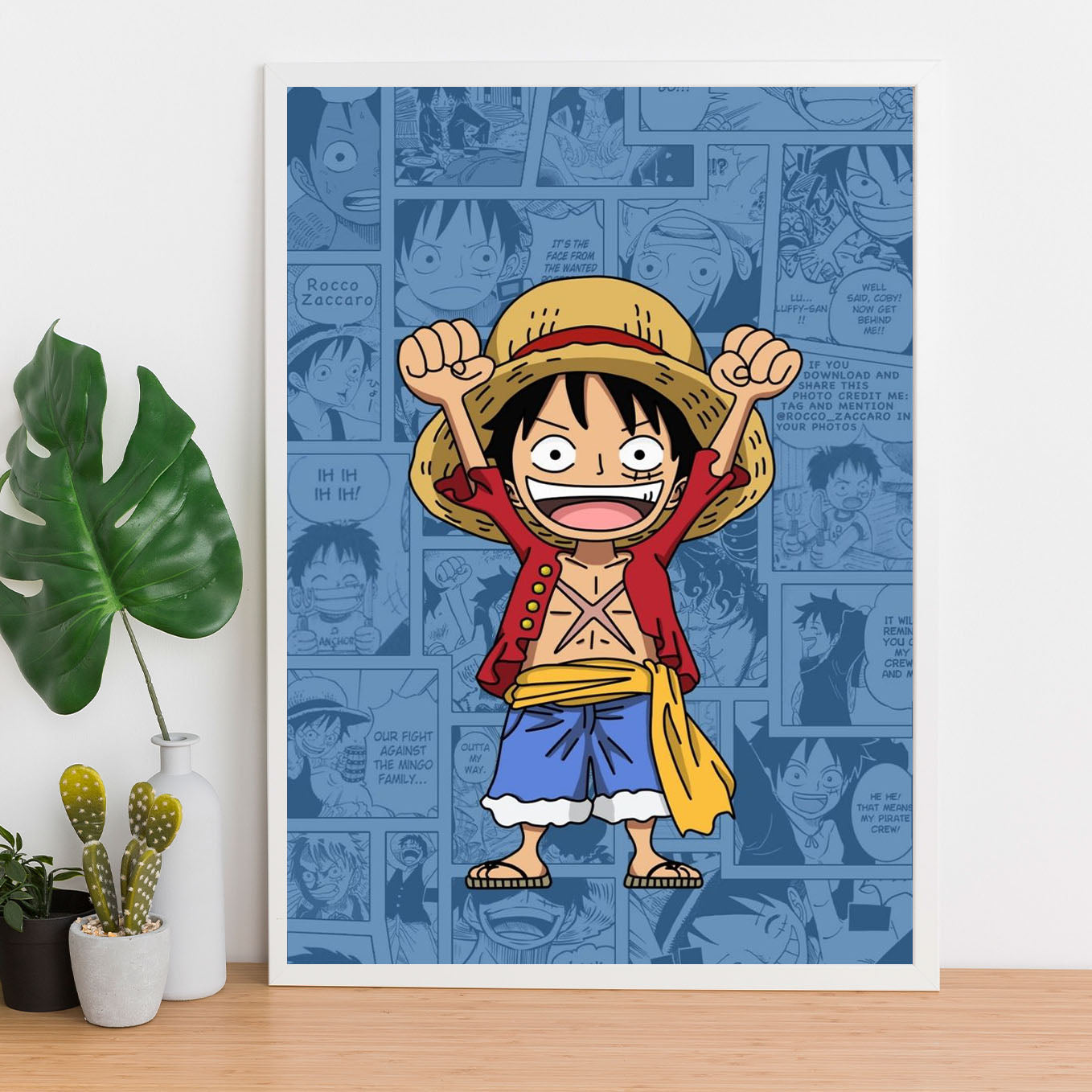 SoulAbiti One Piece Kid Monkey D. Luffy Poster Art Framed (12x18-Inch, Plexi-Glass, Textured Frame) Framed Wall Décor, Ideal gift for Straw hat pirate fans - SoulAbiti