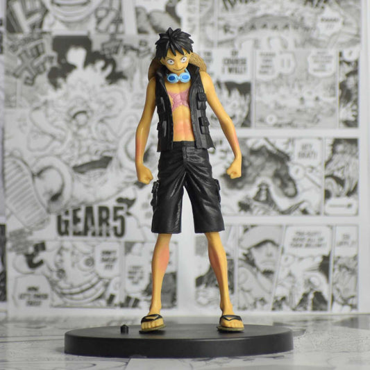 SoulAbiti One Piece Monkey D Luffy Action Figure (16 cm) with Round Base Monkey D Luffy Black Attire from One Piece Film Gold Ideal Gift gor Anime Series Fan Multicolor - SoulAbiti