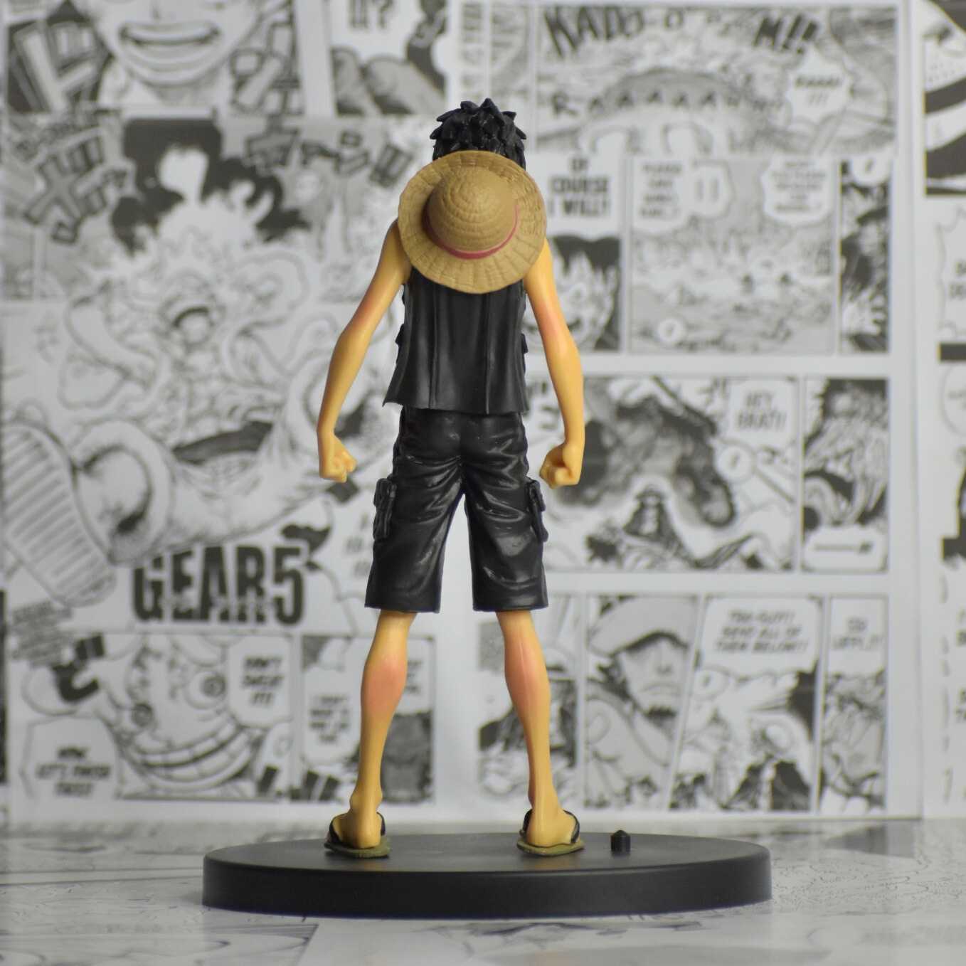 SoulAbiti One Piece Monkey D Luffy Action Figure (16 cm) with Round Base Monkey D Luffy Black Attire from One Piece Film Gold Ideal Gift gor Anime Series Fan Multicolor - SoulAbiti