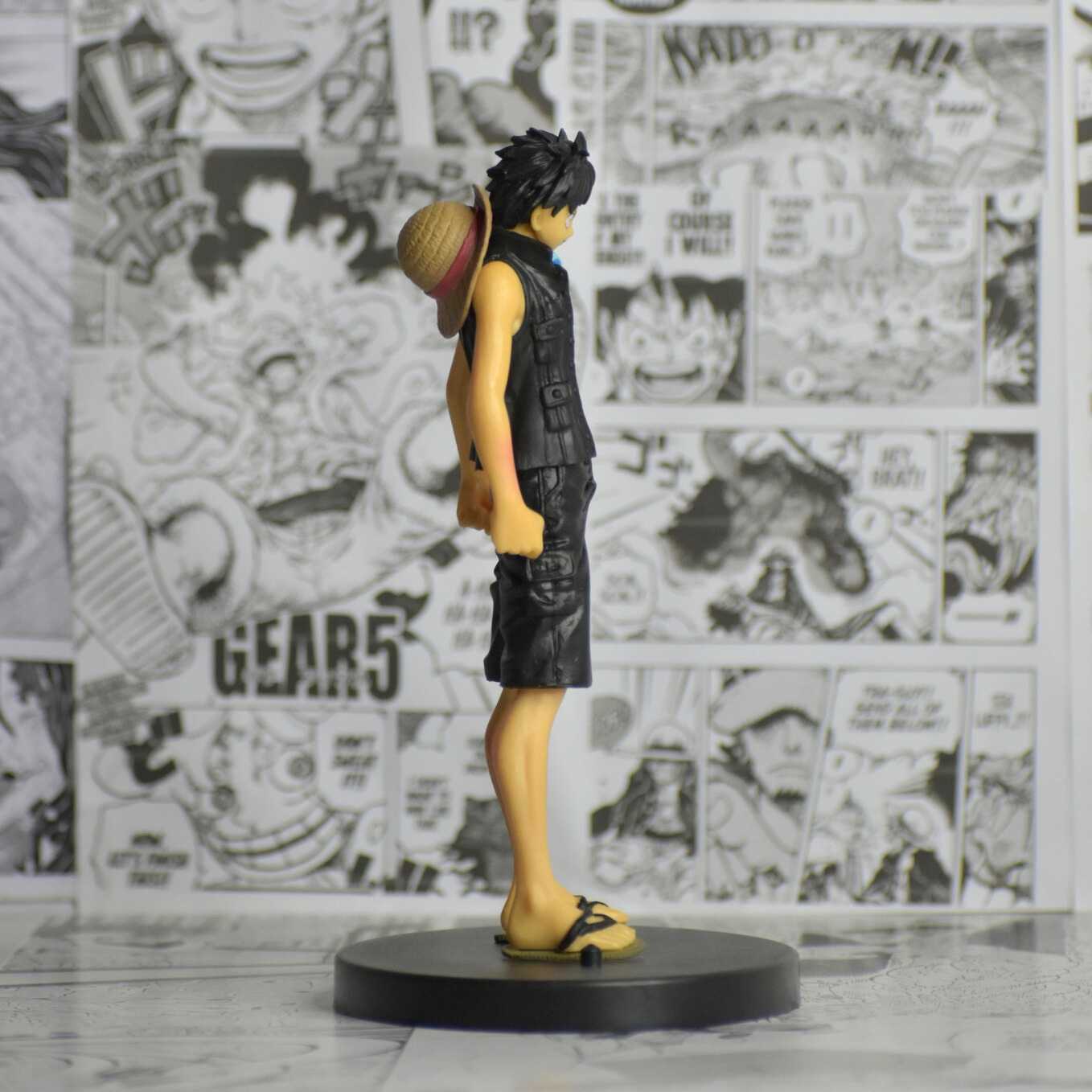 SoulAbiti One Piece Monkey D Luffy Action Figure (16 cm) with Round Base Monkey D Luffy Black Attire from One Piece Film Gold Ideal Gift gor Anime Series Fan Multicolor - SoulAbiti