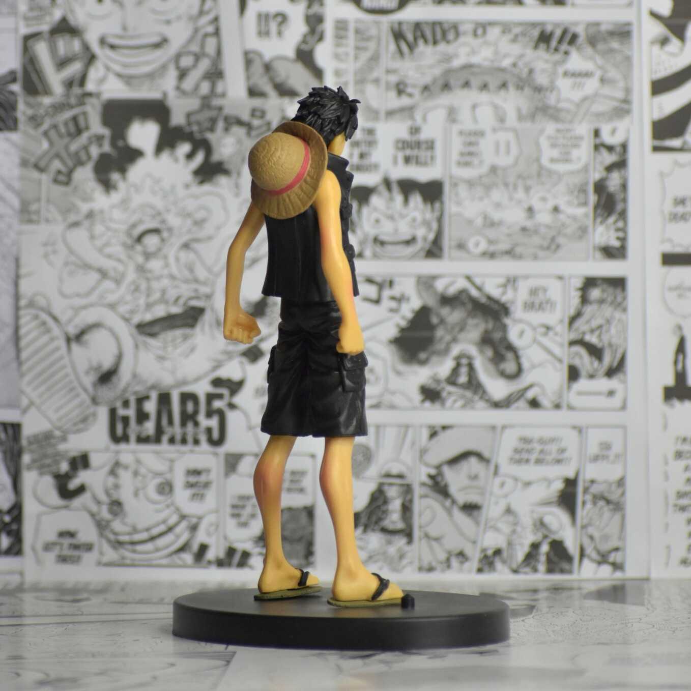SoulAbiti One Piece Monkey D Luffy Action Figure (16 cm) with Round Base Monkey D Luffy Black Attire from One Piece Film Gold Ideal Gift gor Anime Series Fan Multicolor - SoulAbiti
