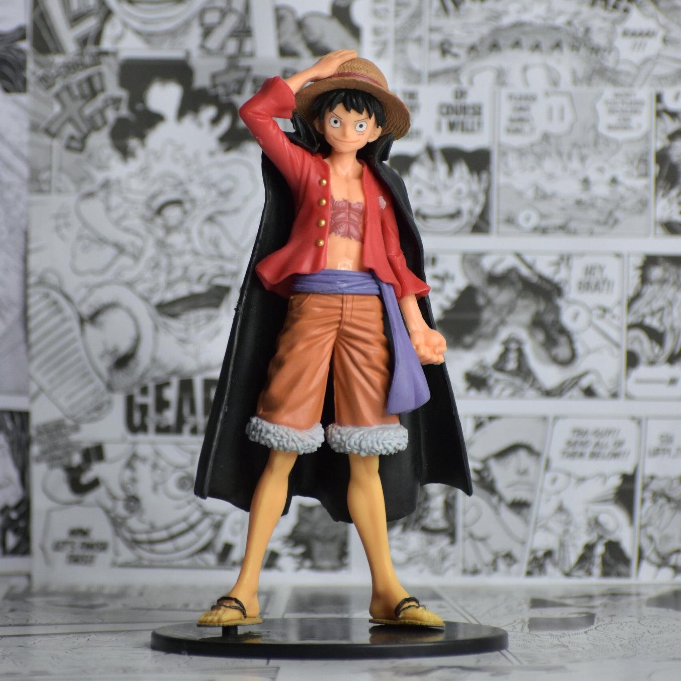 SoulAbiti One Piece Monkey D Luffy Action Figure (20 cm) with Round Base One Piece Flim Red Black Coat Attire with one Hand on hat Ideal Gift for Straw hat Fan Multicolor - SoulAbiti