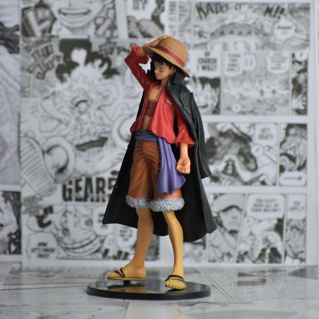 SoulAbiti One Piece Monkey D Luffy Action Figure (20 cm) with Round Base One Piece Flim Red Black Coat Attire with one Hand on hat Ideal Gift for Straw hat Fan Multicolor - SoulAbiti