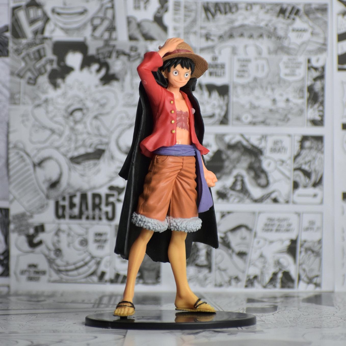 SoulAbiti One Piece Monkey D Luffy Action Figure (20 cm) with Round Base One Piece Flim Red Black Coat Attire with one Hand on hat Ideal Gift for Straw hat Fan Multicolor - SoulAbiti