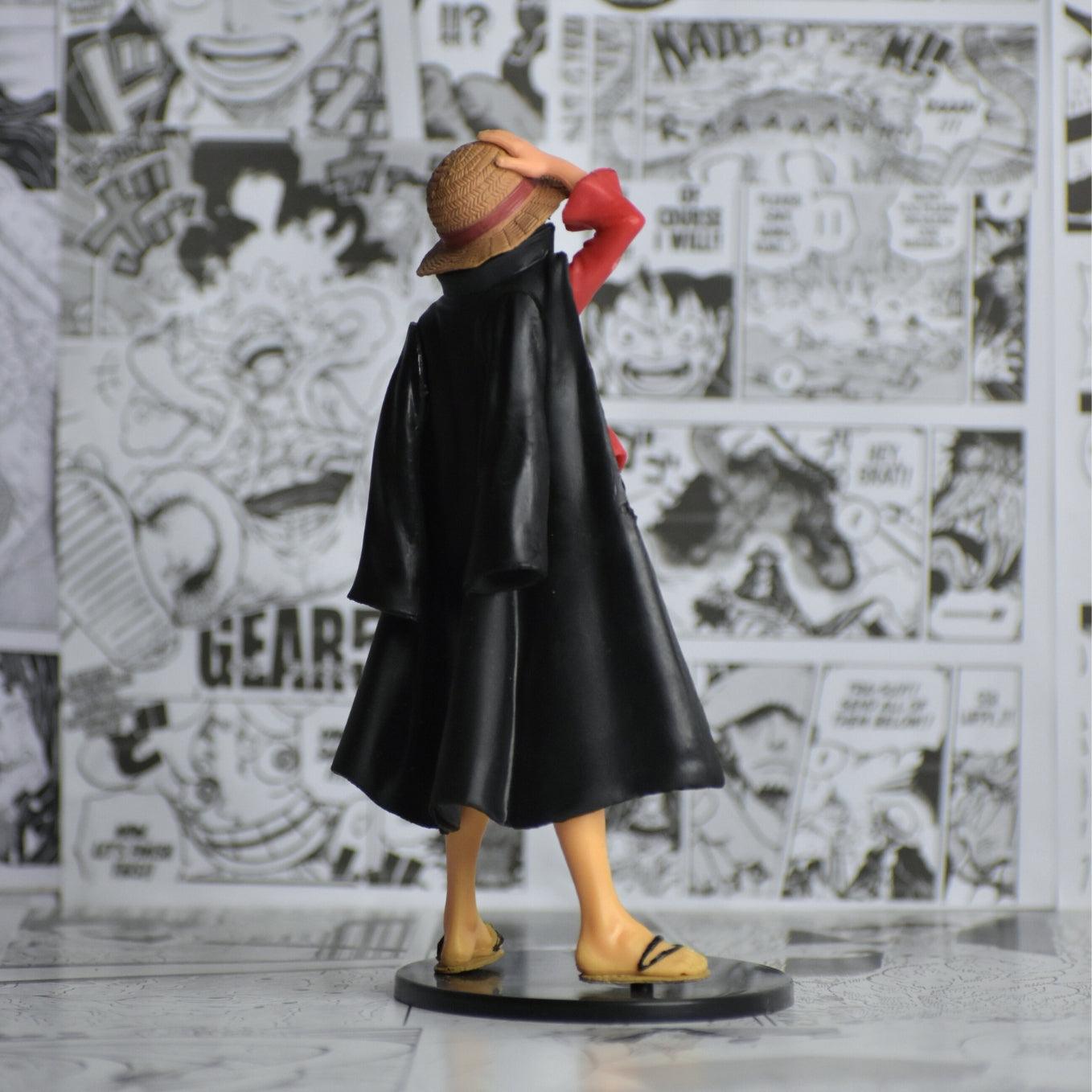 SoulAbiti One Piece Monkey D Luffy Action Figure (20 cm) with Round Base One Piece Flim Red Black Coat Attire with one Hand on hat Ideal Gift for Straw hat Fan Multicolor - SoulAbiti