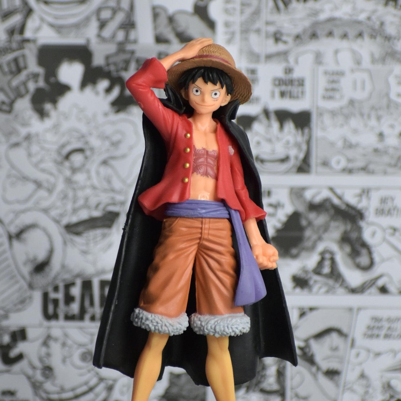 SoulAbiti One Piece Monkey D Luffy Action Figure (20 cm) with Round Base One Piece Flim Red Black Coat Attire with one Hand on hat Ideal Gift for Straw hat Fan Multicolor - SoulAbiti