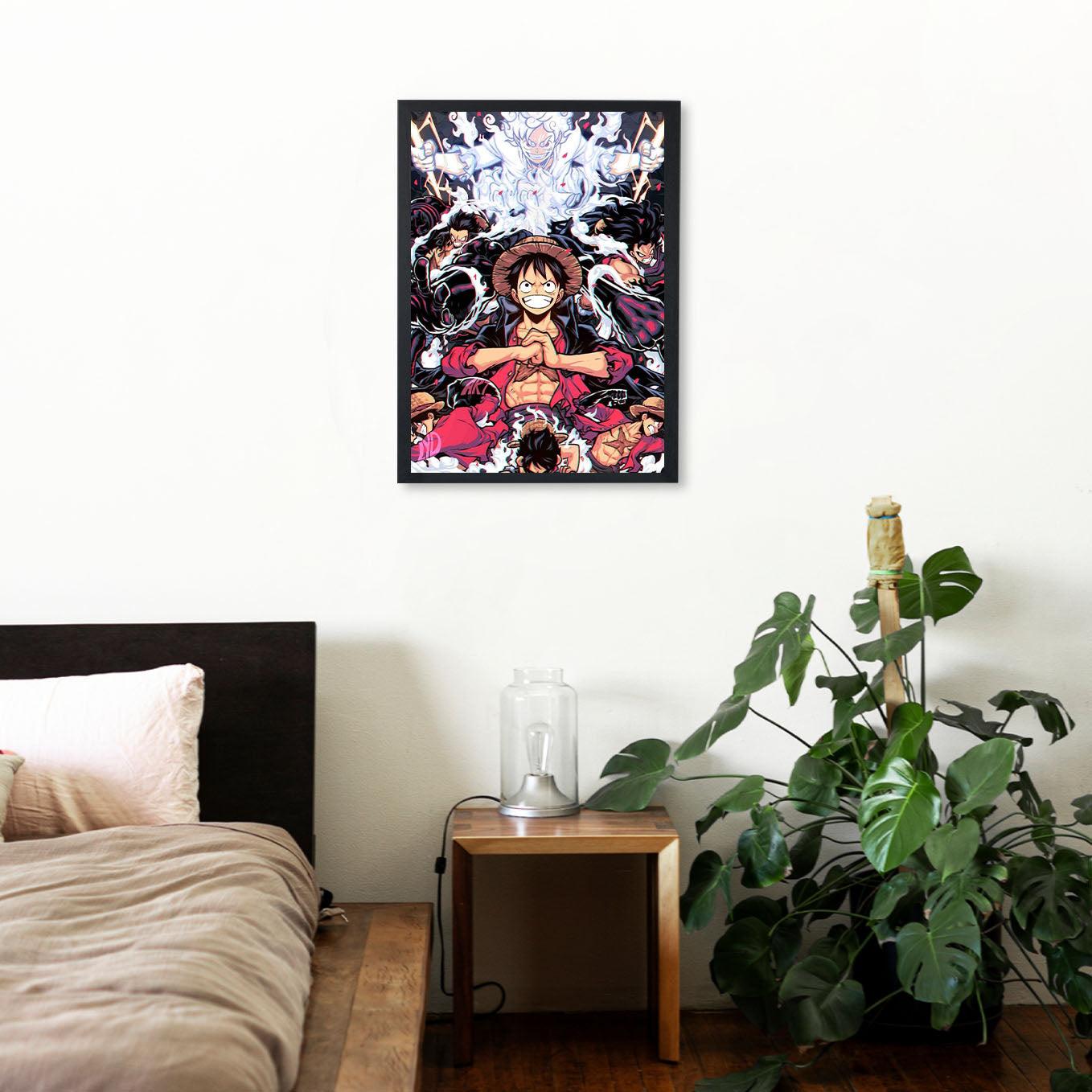 SoulAbiti One piece Monkey D Luffy All gears art frame with glass One piece wall art, Luffy gear 5 - SoulAbiti