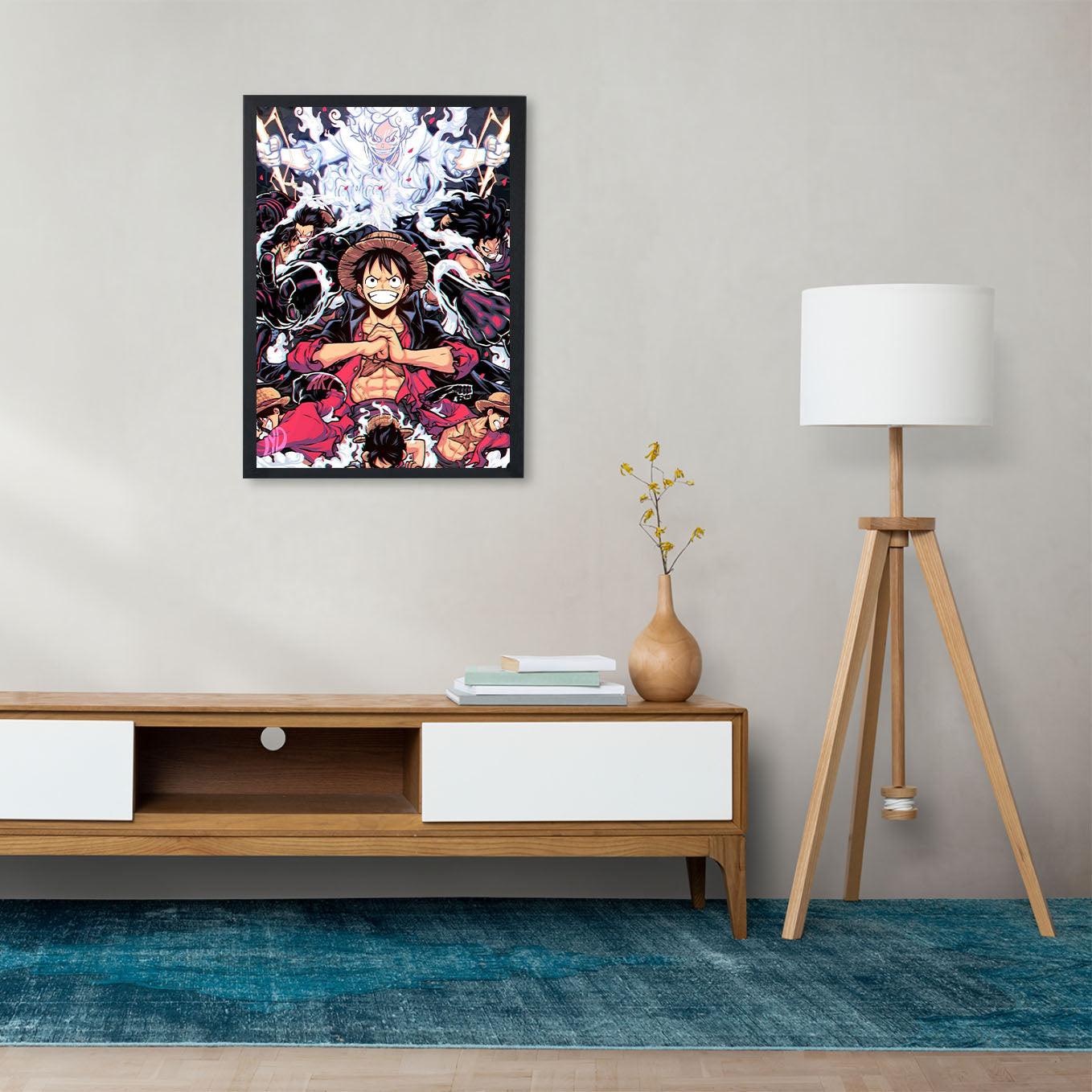 SoulAbiti One piece Monkey D Luffy All gears art frame with glass One piece wall art, Luffy gear 5 - SoulAbiti