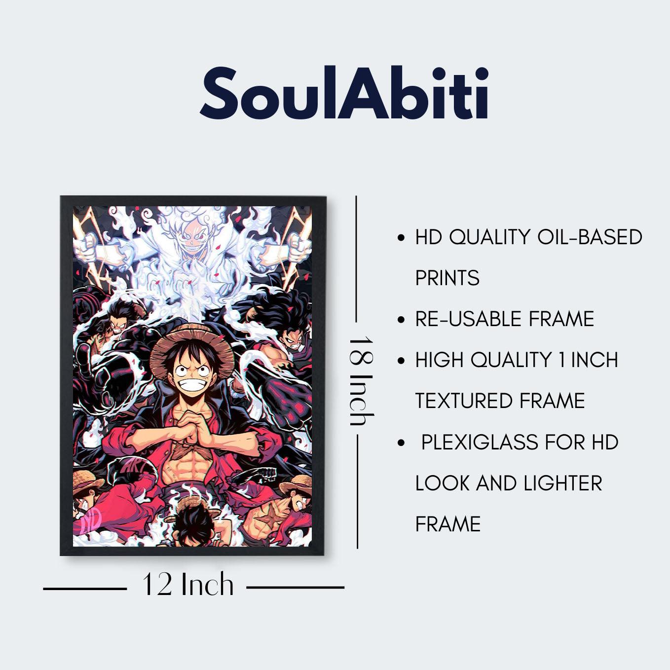 SoulAbiti One piece Monkey D Luffy All gears art frame with glass One piece wall art, Luffy gear 5 - SoulAbiti