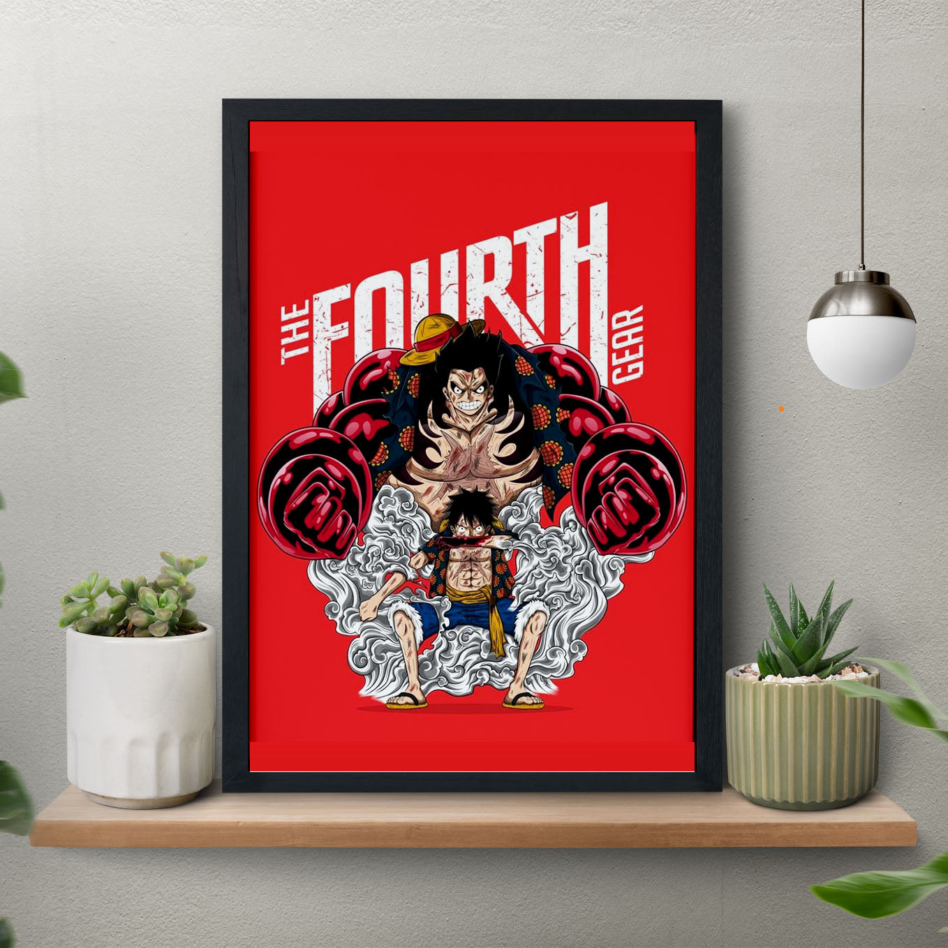 SoulAbiti One Piece Monkey D. Luffy Gear 4th Poster Art Framed (12x18-Inch, Plexi-Glass, Textured Frame) Framed Wall Décor, Ideal gift for Straw hat pirate fans - SoulAbiti