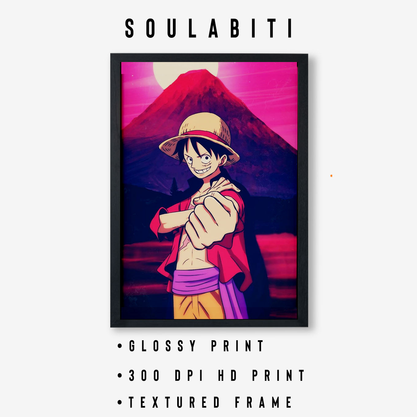 SoulAbiti One Piece Monkey D. Luffy Wano arc Poster Art Framed (12x18-Inch, Plexi-Glass, Textured Frame) Framed Wall Décor, Ideal gift for Straw hat pirate fans - SoulAbiti
