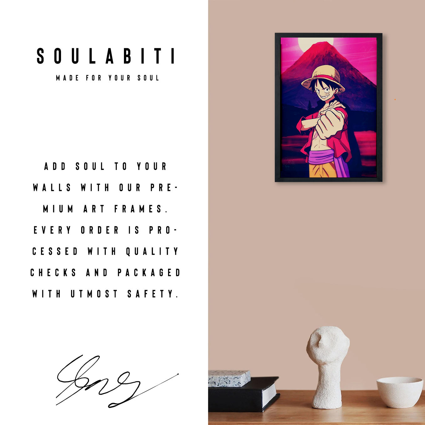 SoulAbiti One Piece Monkey D. Luffy Wano arc Poster Art Framed (12x18-Inch, Plexi-Glass, Textured Frame) Framed Wall Décor, Ideal gift for Straw hat pirate fans - SoulAbiti