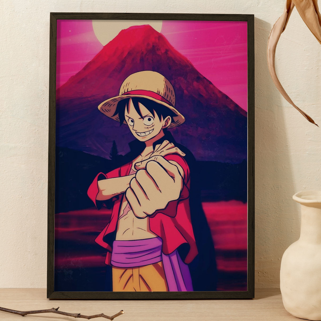 SoulAbiti One Piece Monkey D. Luffy Wano arc Poster Art Framed (12x18-Inch, Plexi-Glass, Textured Frame) Framed Wall Décor, Ideal gift for Straw hat pirate fans - SoulAbiti