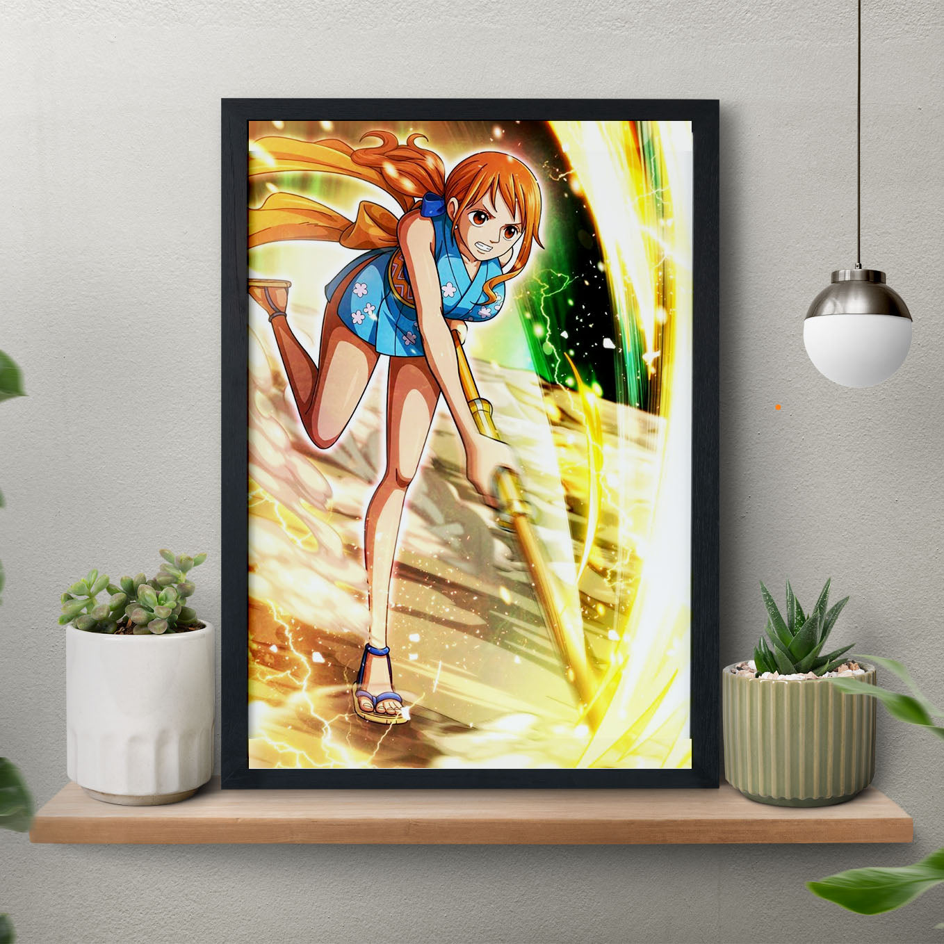 SoulAbiti One Piece Nami Clima-Tact Poster Art Framed (12x18-Inch, Plexi-Glass, Textured Frame) Framed Wall Décor, Ideal gift for Straw hat pirate fans - SoulAbiti