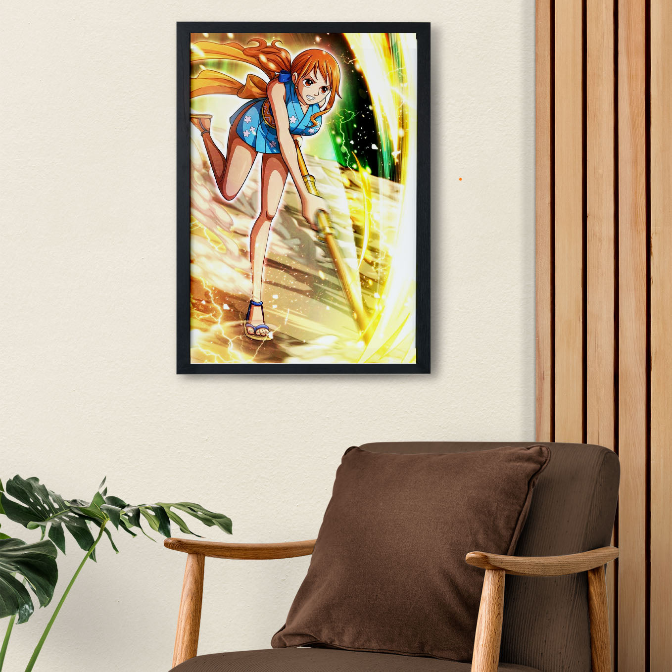 SoulAbiti One Piece Nami Clima-Tact Poster Art Framed (12x18-Inch, Plexi-Glass, Textured Frame) Framed Wall Décor, Ideal gift for Straw hat pirate fans - SoulAbiti