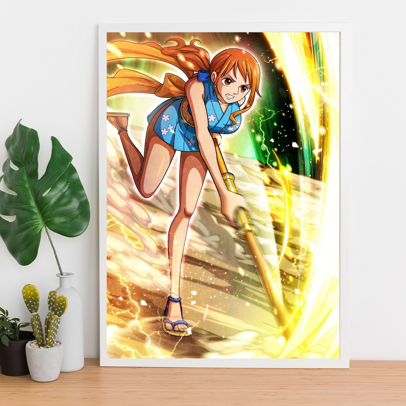 SoulAbiti One Piece Nami Clima-Tact Poster Art Framed (12x18-Inch, Plexi-Glass, Textured Frame) Framed Wall Décor, Ideal gift for Straw hat pirate fans - SoulAbiti