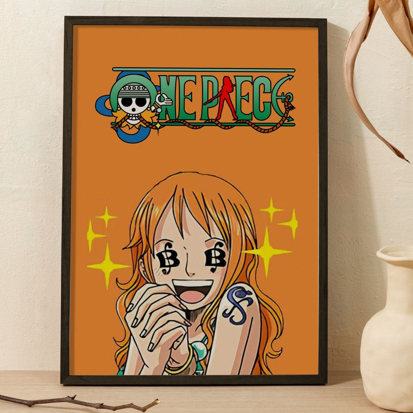 SoulAbiti One Piece Nami Poster Art Framed (12x18-Inch, Plexi-Glass, Textured Frame) Framed Wall Décor, Ideal gift for Straw hat pirate fans - SoulAbiti