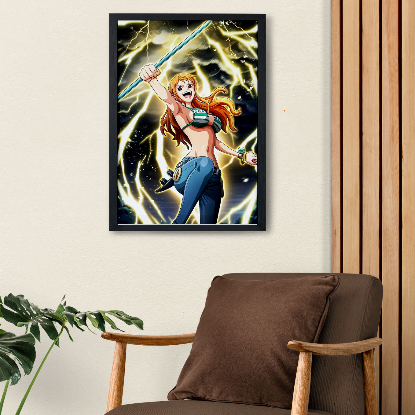 SoulAbiti One Piece Nami Thunderbolt tempo Poster Art Framed (12x18-Inch, Plexi-Glass, Textured Frame) Framed Wall Décor, Ideal gift for Straw hat pirate fans - SoulAbiti
