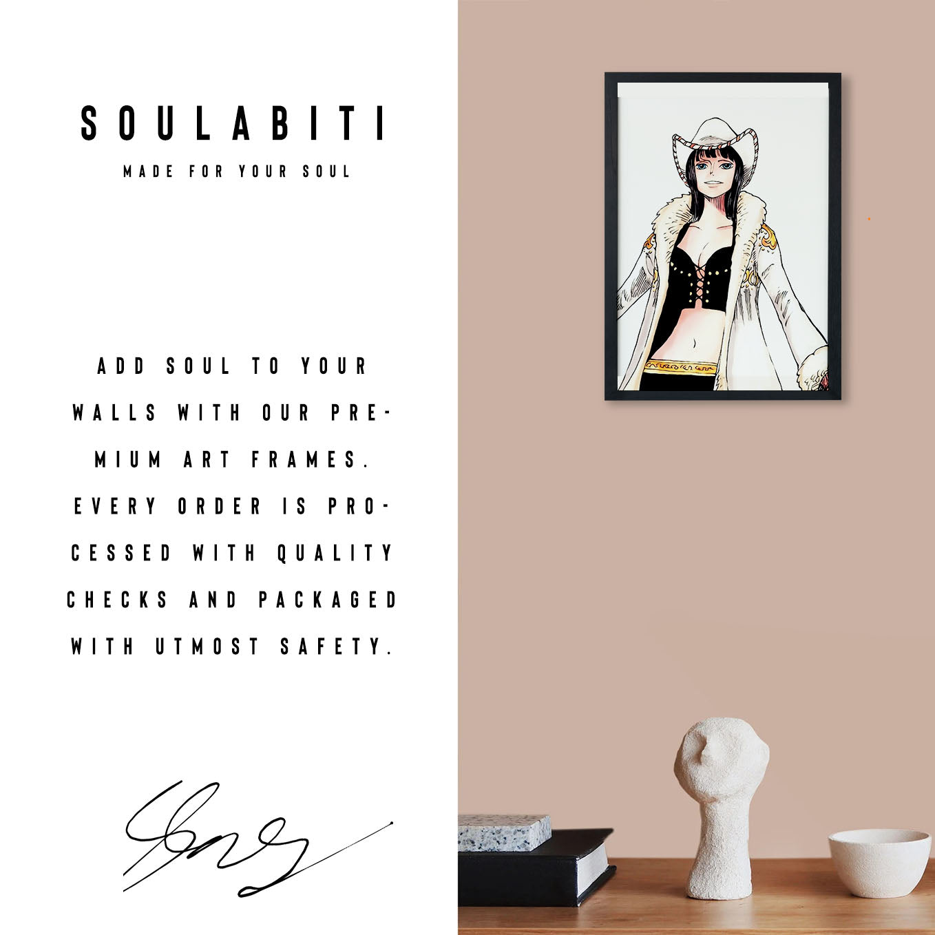SoulAbiti One Piece Nico robin in arabasta Poster Art Framed (12x18-Inch, Plexi-Glass, Textured Frame) Framed Wall Décor, Ideal gift for Straw hat pirate fans - SoulAbiti