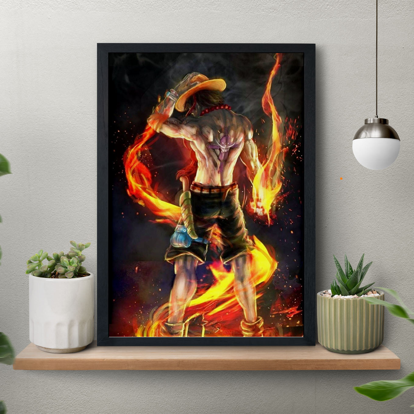 SoulAbiti One Piece Portgas D. Ace fire Poster Art Framed (12x18-Inch, Plexi-Glass, Textured Frame) Framed Wall Décor, Ideal gift for Straw hat pirate fans - SoulAbiti