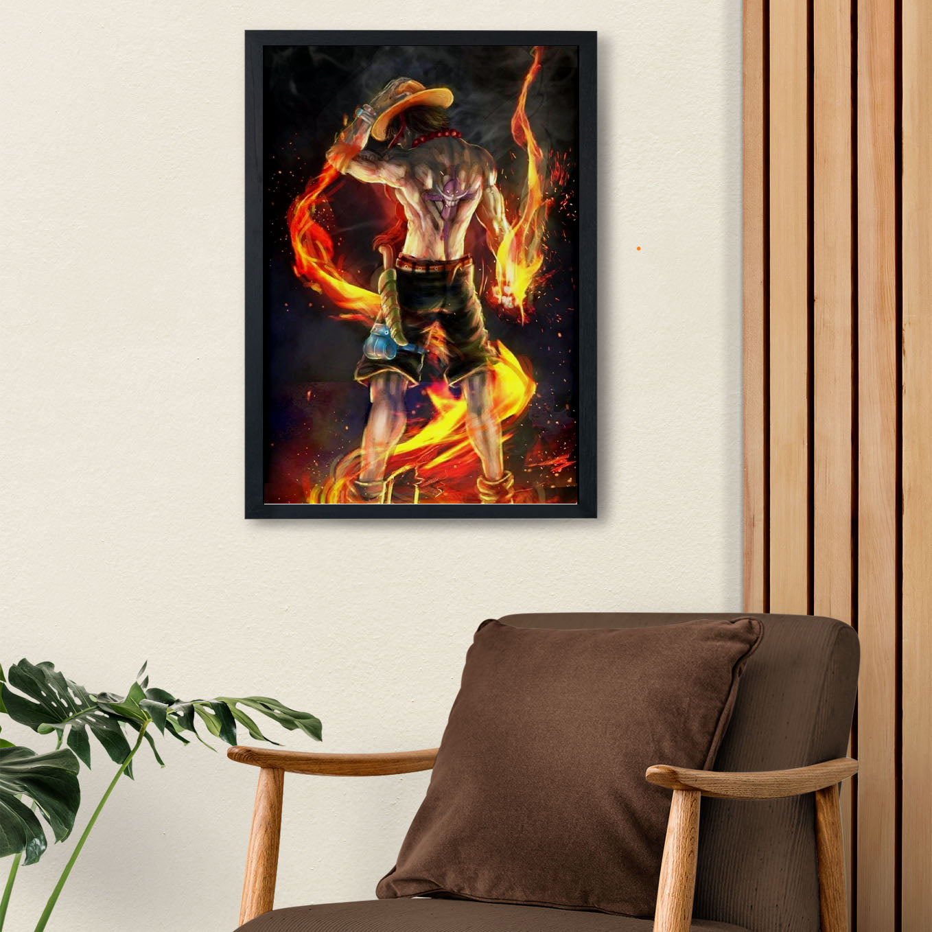 SoulAbiti One Piece Portgas D. Ace fire Poster Art Framed (12x18-Inch, Plexi-Glass, Textured Frame) Framed Wall Décor, Ideal gift for Straw hat pirate fans - SoulAbiti