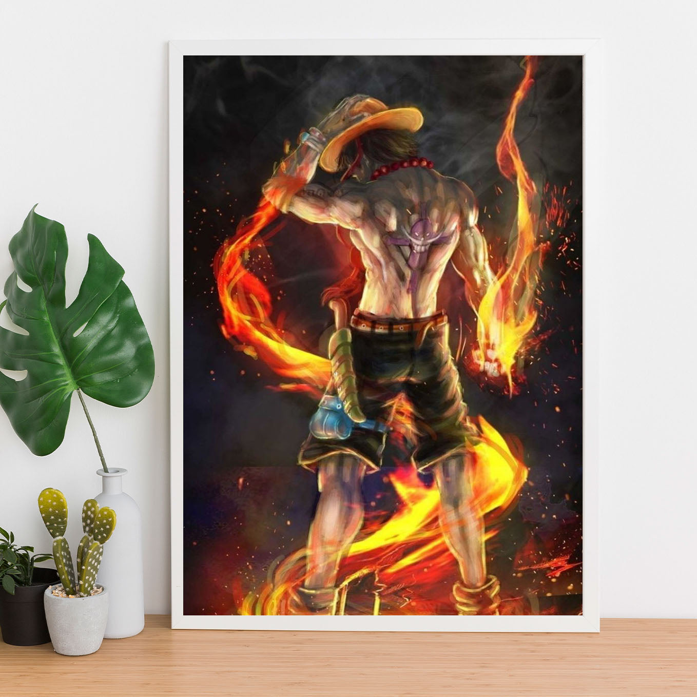 SoulAbiti One Piece Portgas D. Ace fire Poster Art Framed (12x18-Inch, Plexi-Glass, Textured Frame) Framed Wall Décor, Ideal gift for Straw hat pirate fans - SoulAbiti