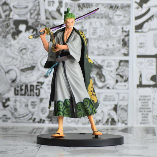 SoulAbiti One Piece Roronoa Zoro Action Figure (18cm) Zoro Ronin wano arc Attire Style Figurine Ideal Gift and Collectible for Straw Hat Pirate Fans Multicolor - SoulAbiti