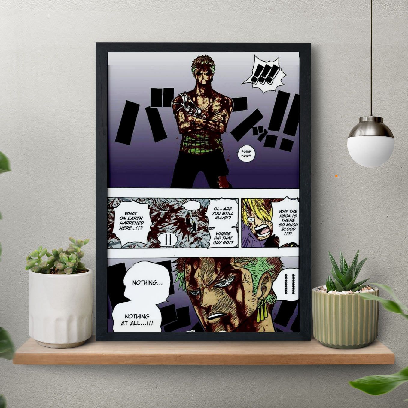 SoulAbiti One Piece Roronoa Zoro Iconic Nothing Happened moment Poster Art Framed (12x18-Inch, Plexi-Glass, Textured Frame) Framed Wall Décor, Ideal gift for Straw hat pirate fans - SoulAbiti
