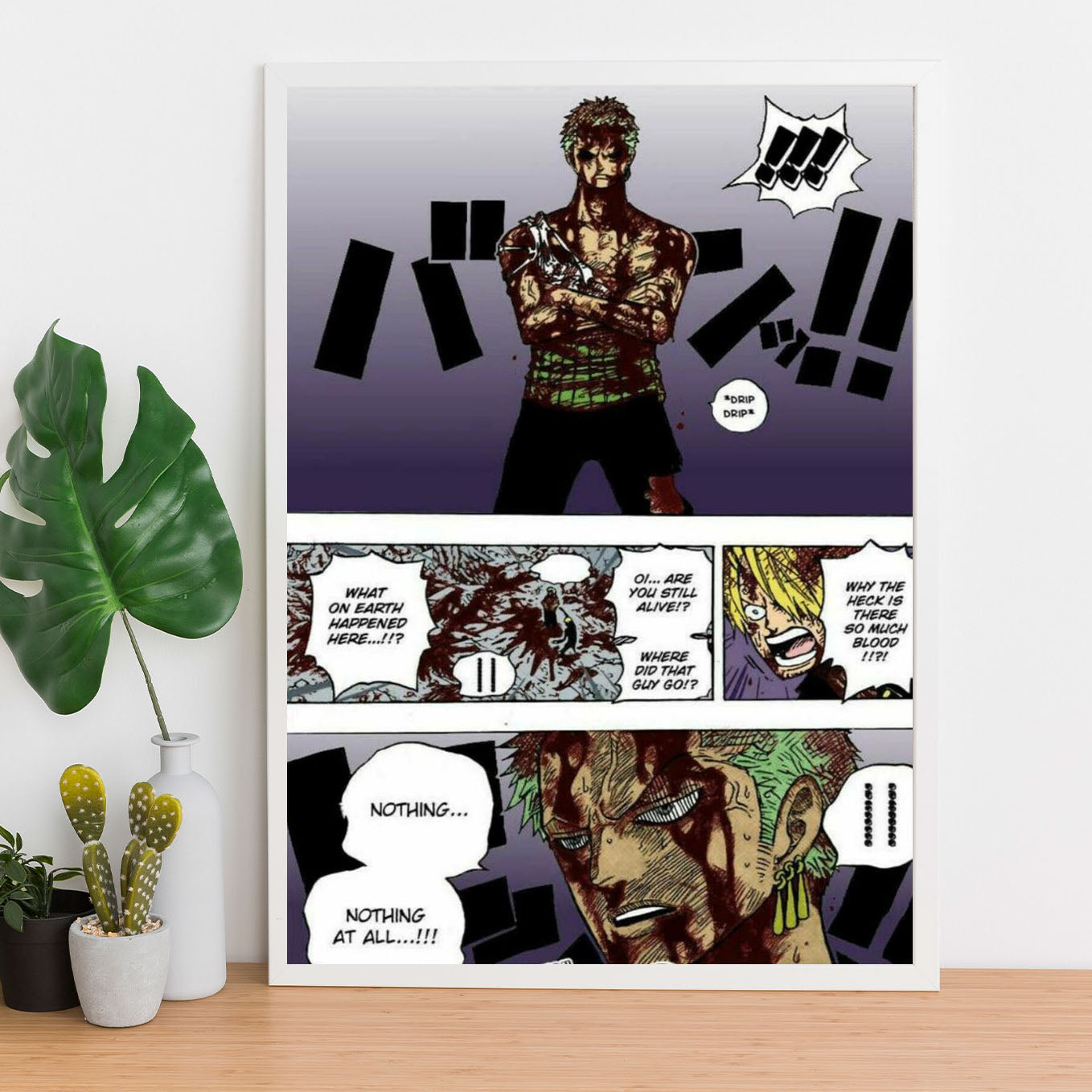 SoulAbiti One Piece Roronoa Zoro Iconic Nothing Happened moment Poster Art Framed (12x18-Inch, Plexi-Glass, Textured Frame) Framed Wall Décor, Ideal gift for Straw hat pirate fans - SoulAbiti