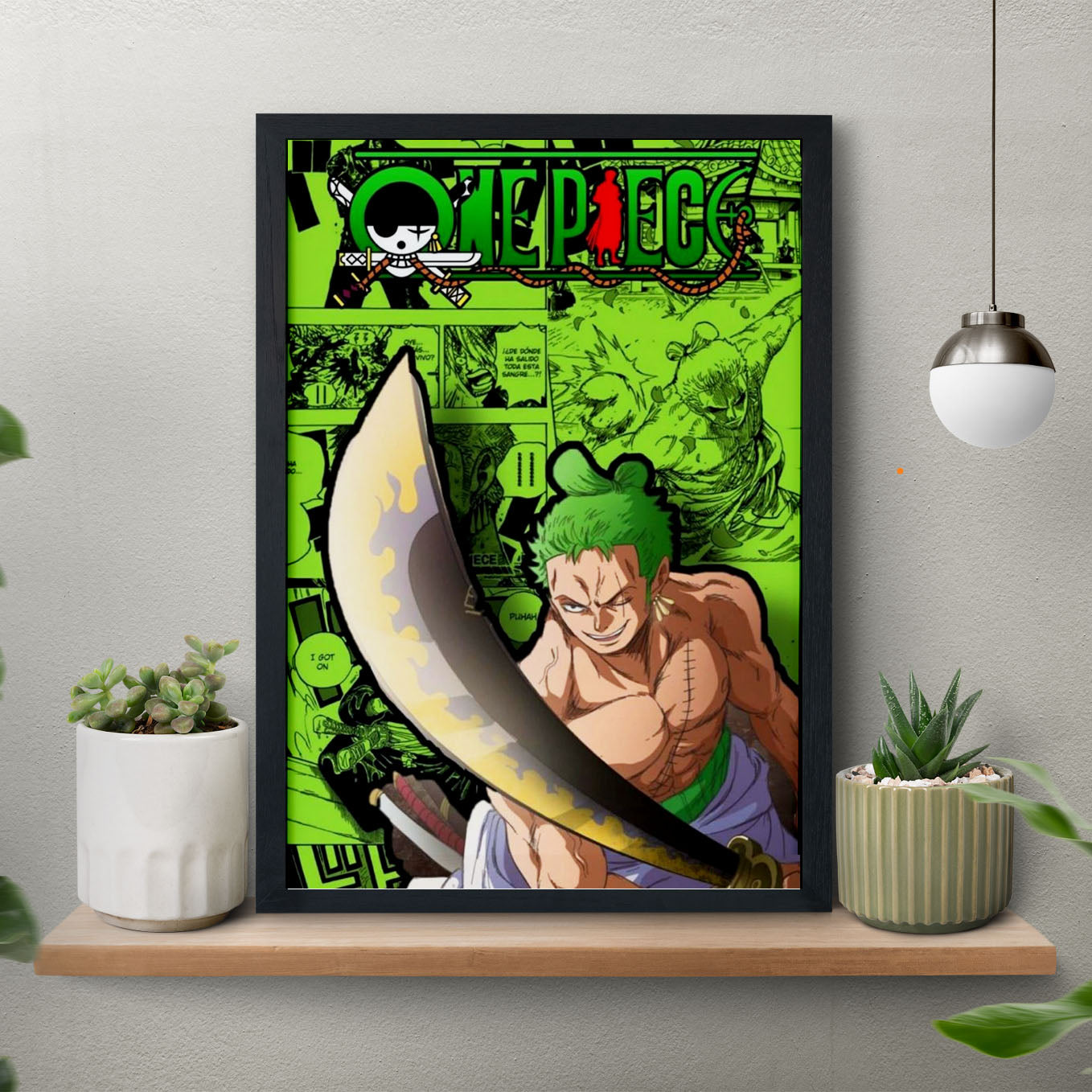 SoulAbiti One Piece Roronoa Zoro Wano arc Poster Art Framed (12x18-Inch, Plexi-Glass, Textured Frame) Framed Wall Décor, Ideal gift for Straw hat pirate fans - SoulAbiti