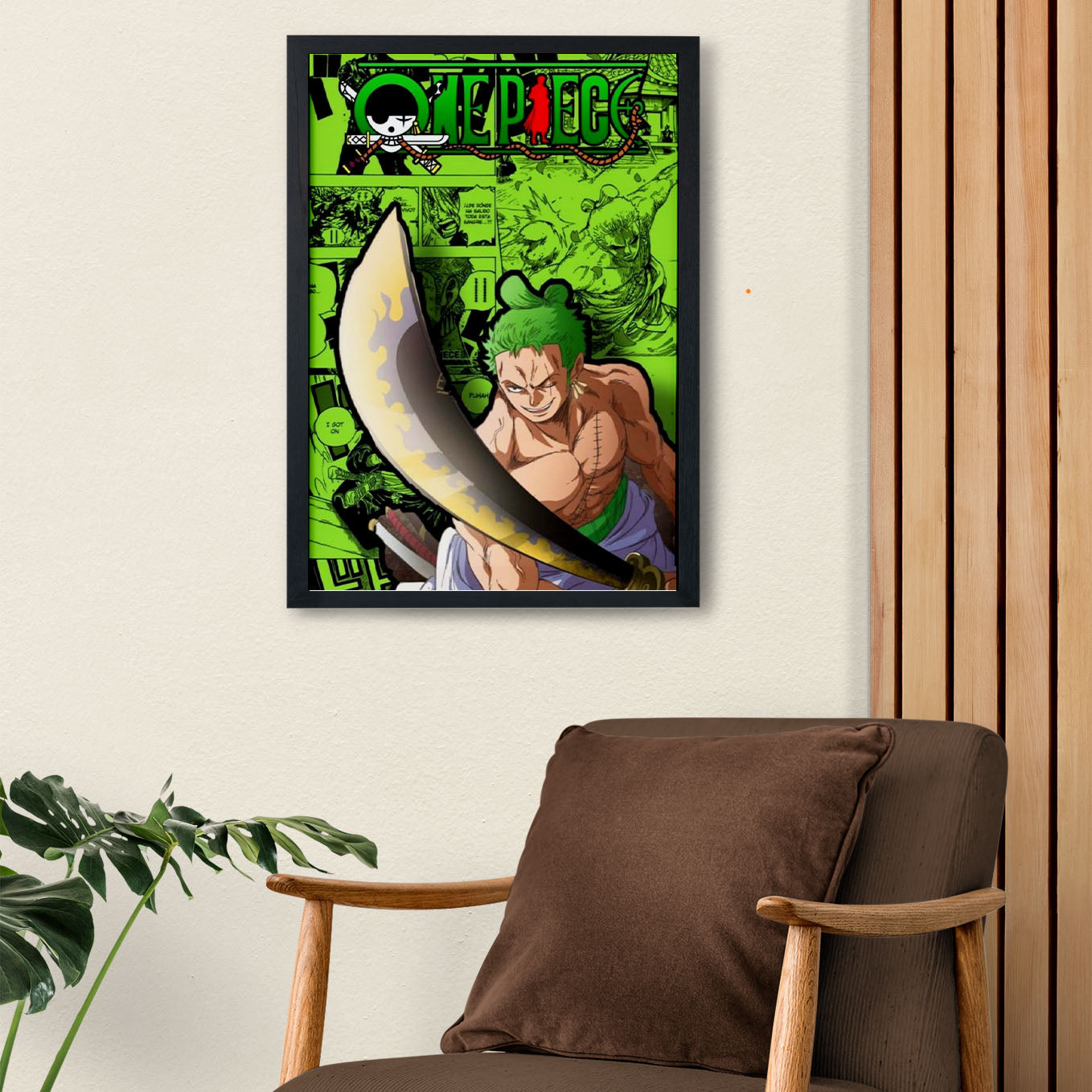 SoulAbiti One Piece Roronoa Zoro Wano arc Poster Art Framed (12x18-Inch, Plexi-Glass, Textured Frame) Framed Wall Décor, Ideal gift for Straw hat pirate fans - SoulAbiti