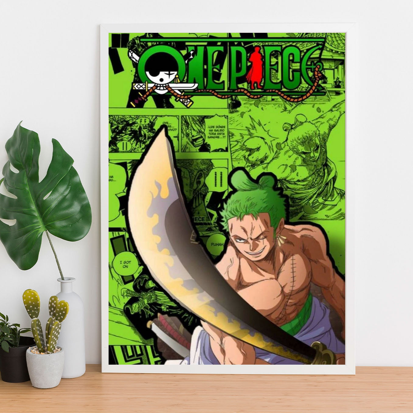 SoulAbiti One Piece Roronoa Zoro Wano arc Poster Art Framed (12x18-Inch, Plexi-Glass, Textured Frame) Framed Wall Décor, Ideal gift for Straw hat pirate fans - SoulAbiti