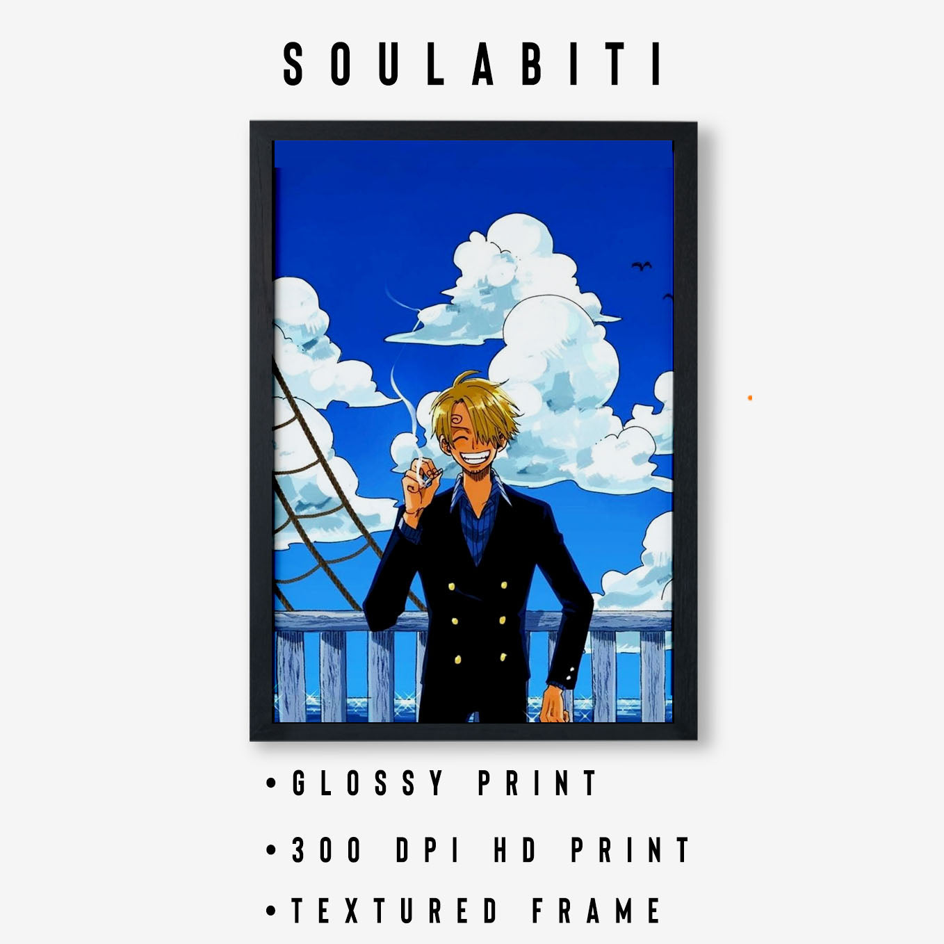 SoulAbiti One Piece Sanji East Blue Poster Art Framed (12x18-Inch, Plexi-Glass, Textured Frame) Framed Wall Décor, Ideal gift for Straw hat pirate fans - SoulAbiti