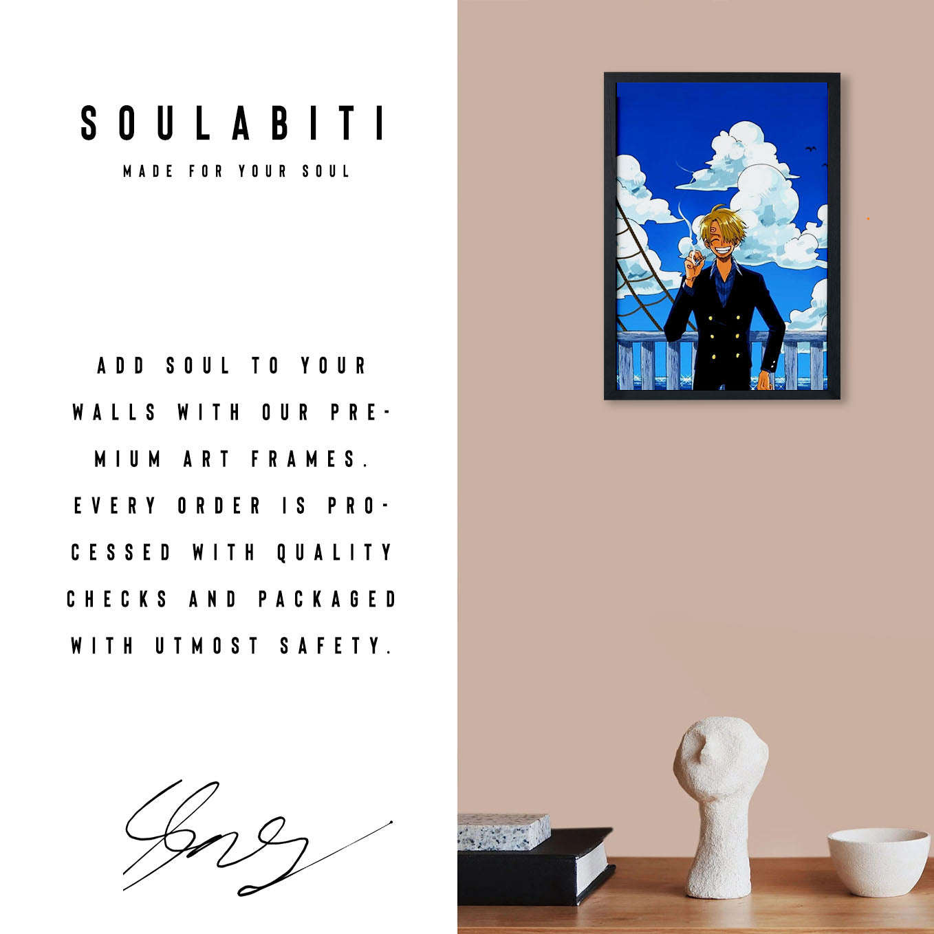 SoulAbiti One Piece Sanji East Blue Poster Art Framed (12x18-Inch, Plexi-Glass, Textured Frame) Framed Wall Décor, Ideal gift for Straw hat pirate fans - SoulAbiti