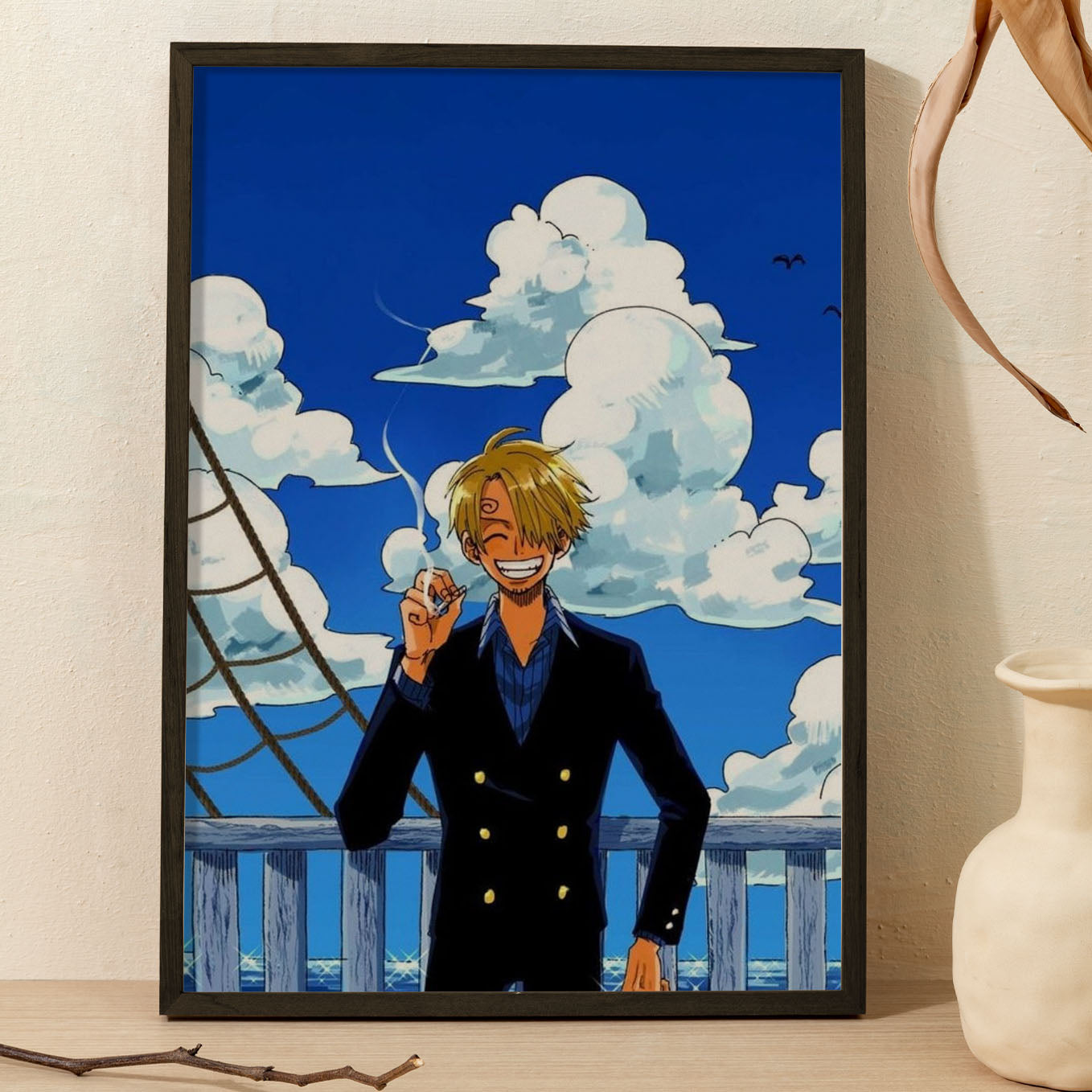 SoulAbiti One Piece Sanji East Blue Poster Art Framed (12x18-Inch, Plexi-Glass, Textured Frame) Framed Wall Décor, Ideal gift for Straw hat pirate fans - SoulAbiti