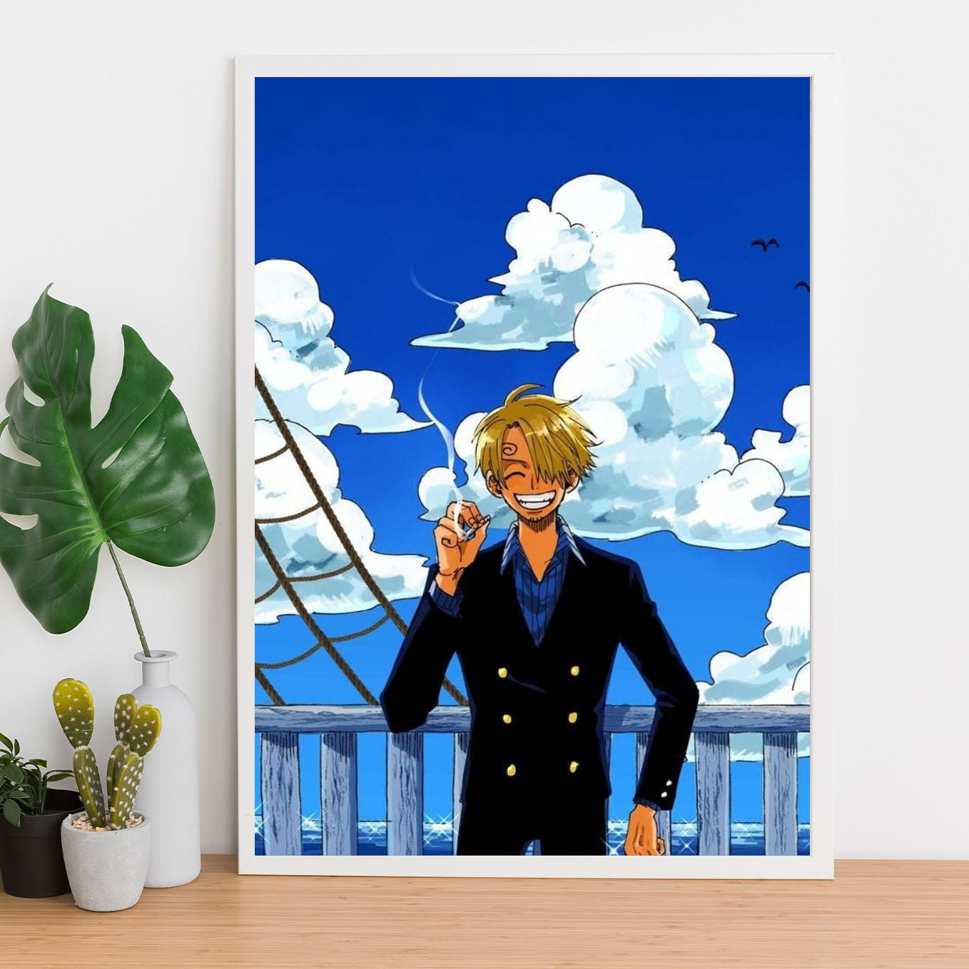 SoulAbiti One Piece Sanji East Blue Poster Art Framed (12x18-Inch, Plexi-Glass, Textured Frame) Framed Wall Décor, Ideal gift for Straw hat pirate fans - SoulAbiti