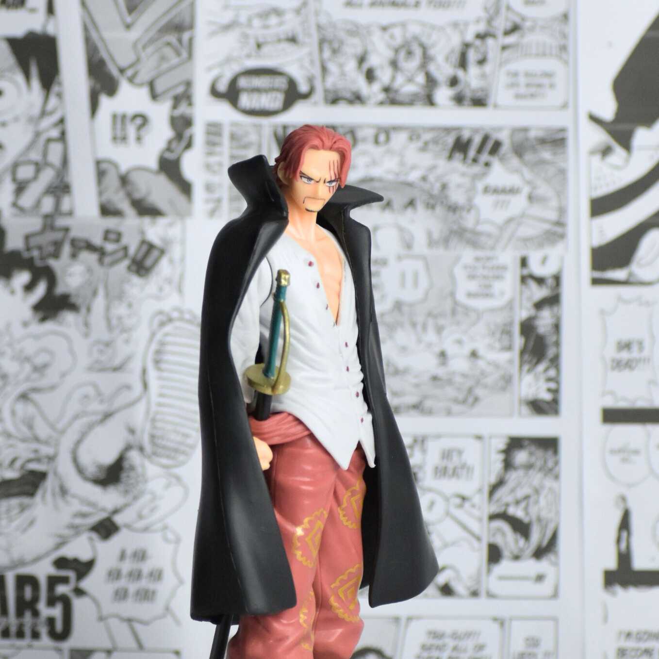 SoulAbiti One Piece Shanks Action Figure (21 cm) with Round Base Red haired Yonko Shanks in his Signature Attire Figurine Ideal Gift for Anime Fans Multicolor - SoulAbiti