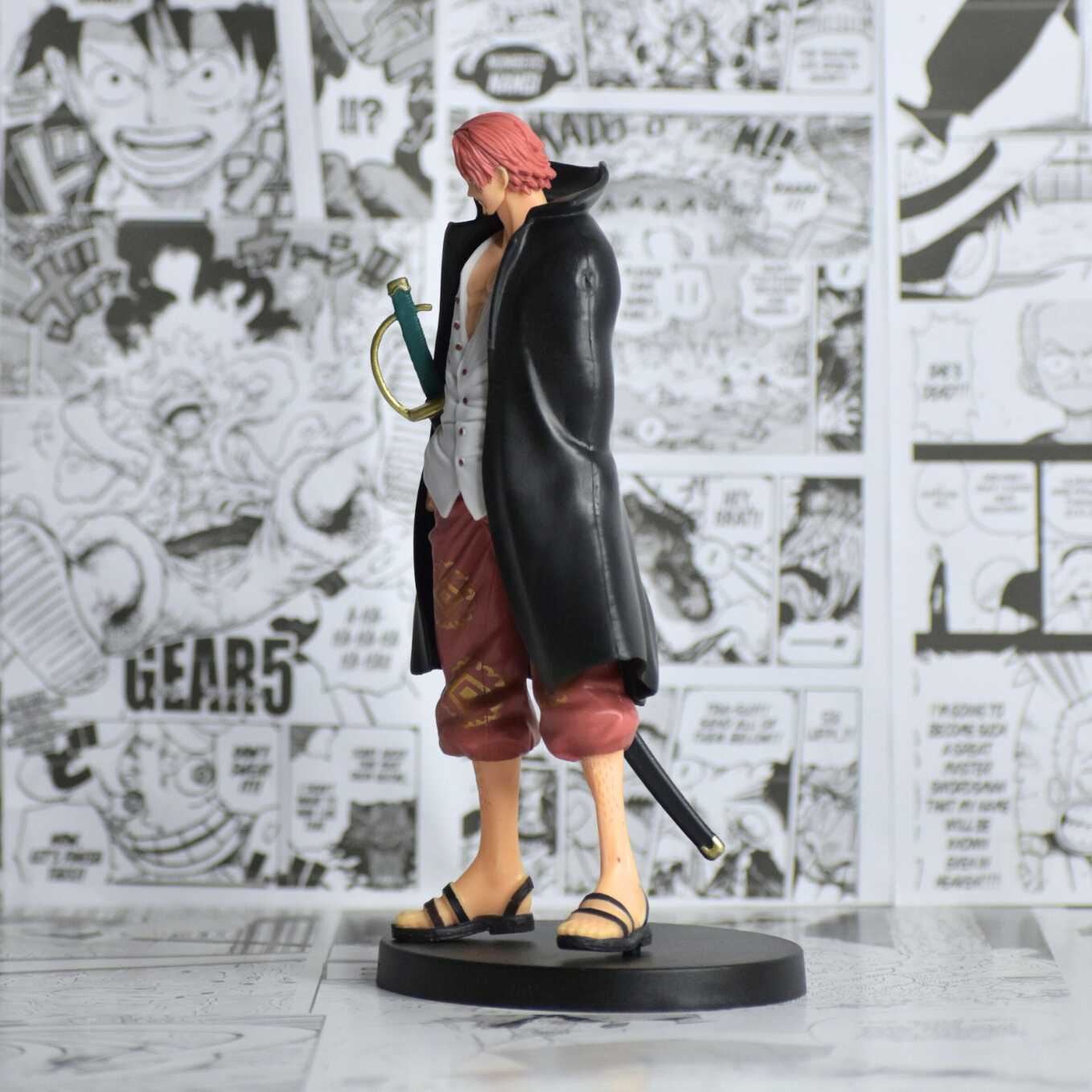 SoulAbiti One Piece Shanks Action Figure (21 cm) with Round Base Red haired Yonko Shanks in his Signature Attire Figurine Ideal Gift for Anime Fans Multicolor - SoulAbiti