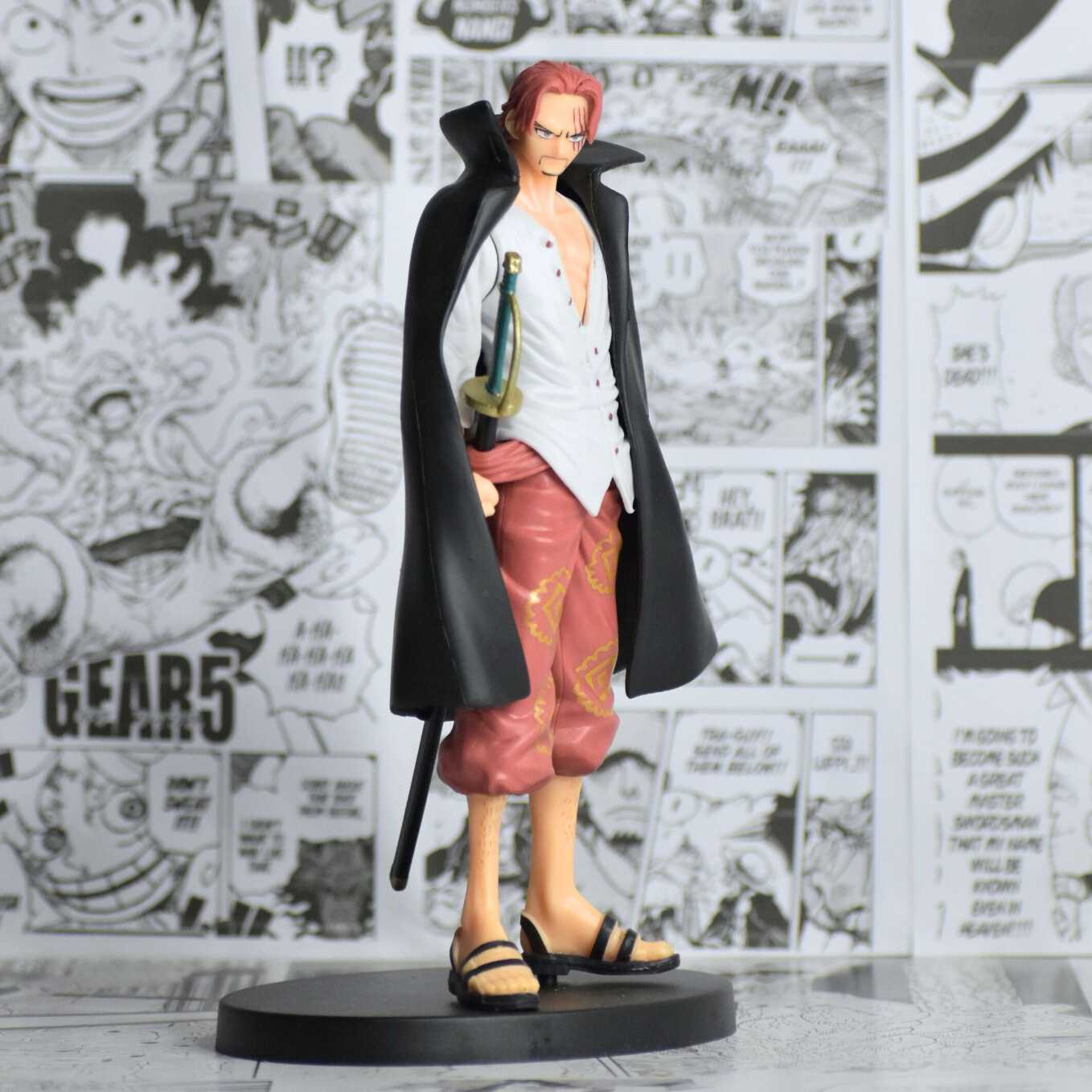 SoulAbiti One Piece Shanks Action Figure (21 cm) with Round Base Red haired Yonko Shanks in his Signature Attire Figurine Ideal Gift for Anime Fans Multicolor - SoulAbiti